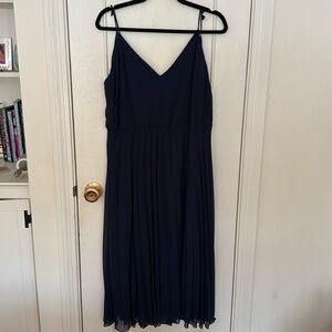 ASOS Navy Pleated Midi Dress
